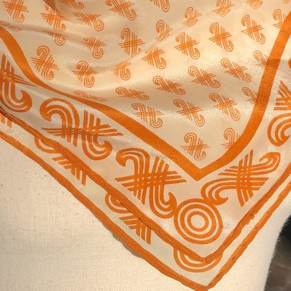 Vintage Cream and Orange 100% Silk Scarf - Picture 6 of 6